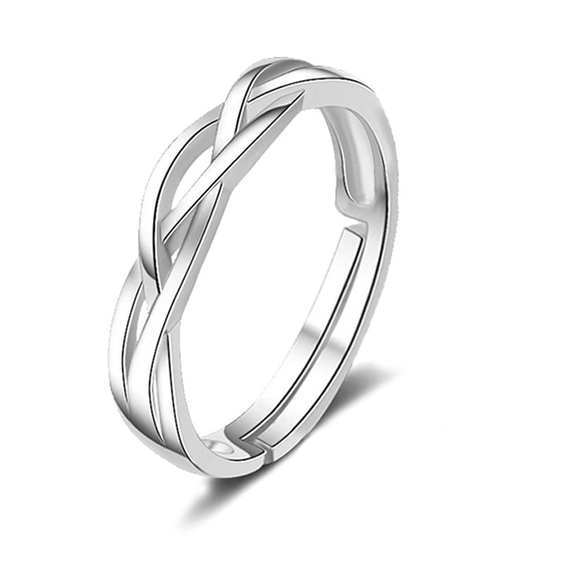 Women's & Men's Couple Moissanite Sier Simple Personality Winding Rings