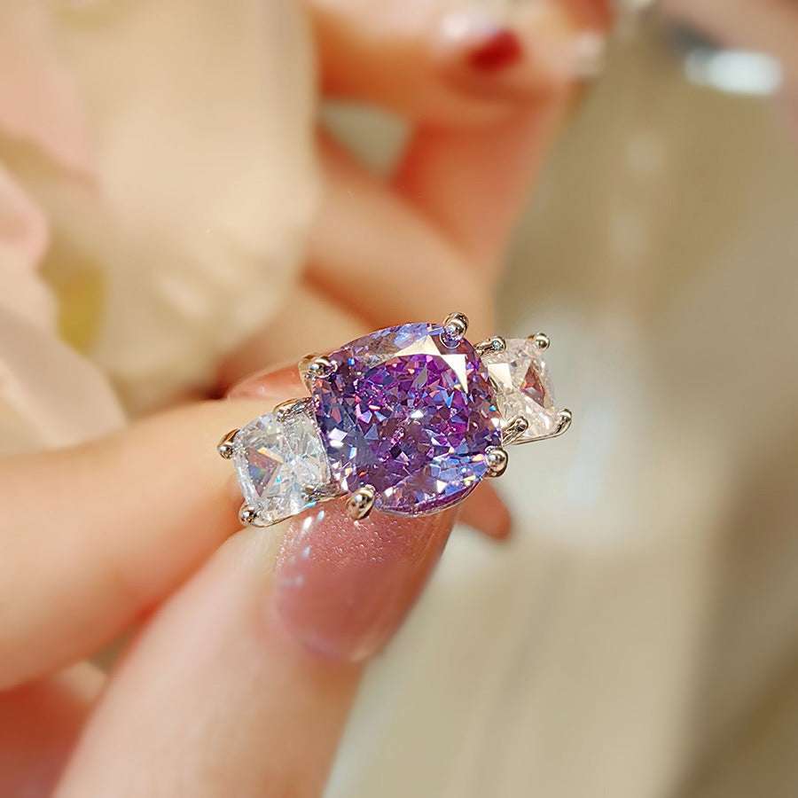 Women's Luxury Fashion Versatile Pink Diamond Purple Jewelry Set