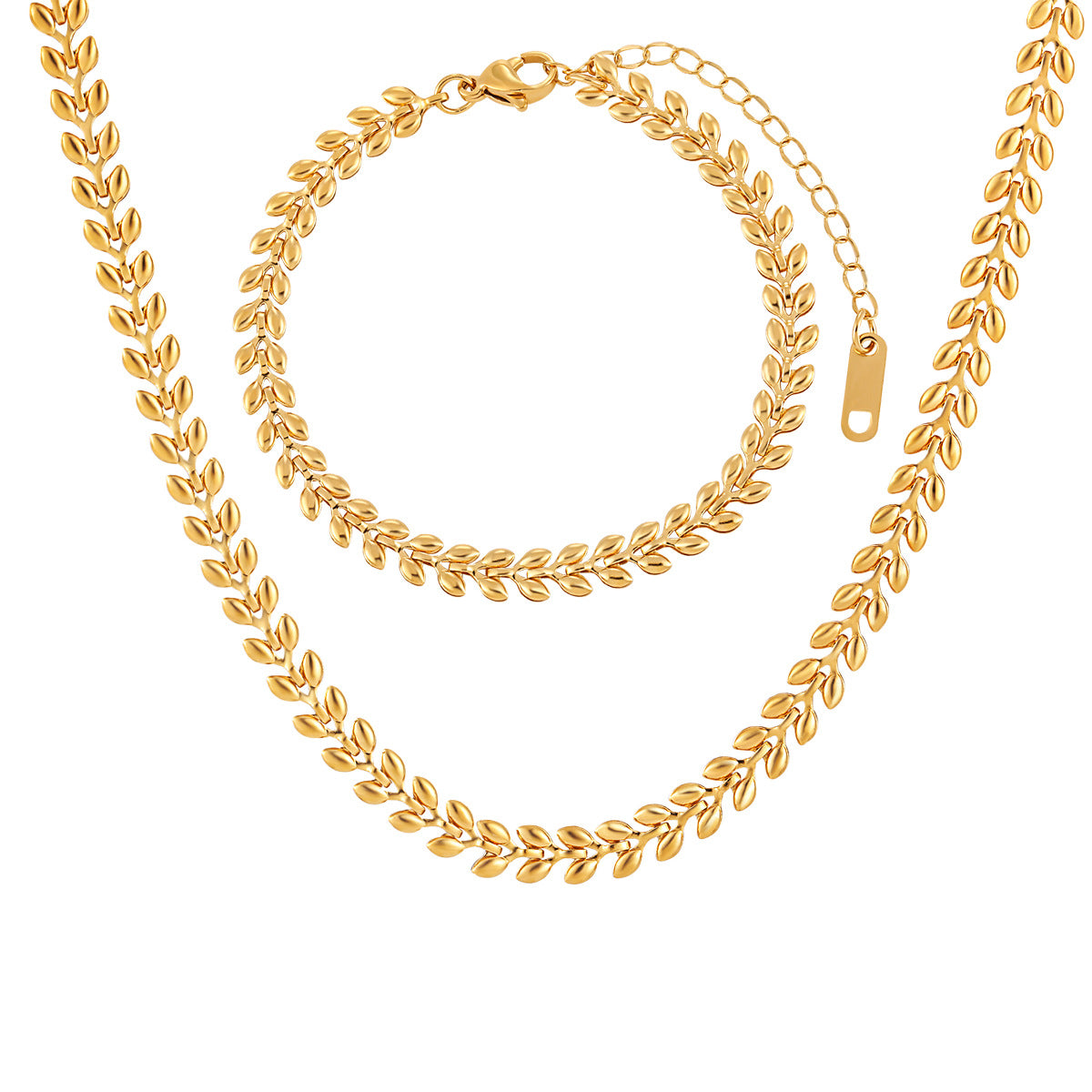 Wheat Leaf Titanium Steel Female Gold Jewelry Set