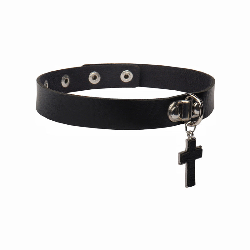 Gothic Leather Punk Cross Clavicle Chain Collar