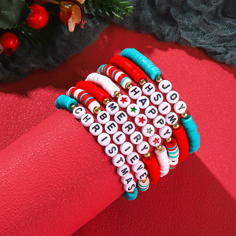 Christmas Female Snowflake Tree Polymer Clay Bracelets