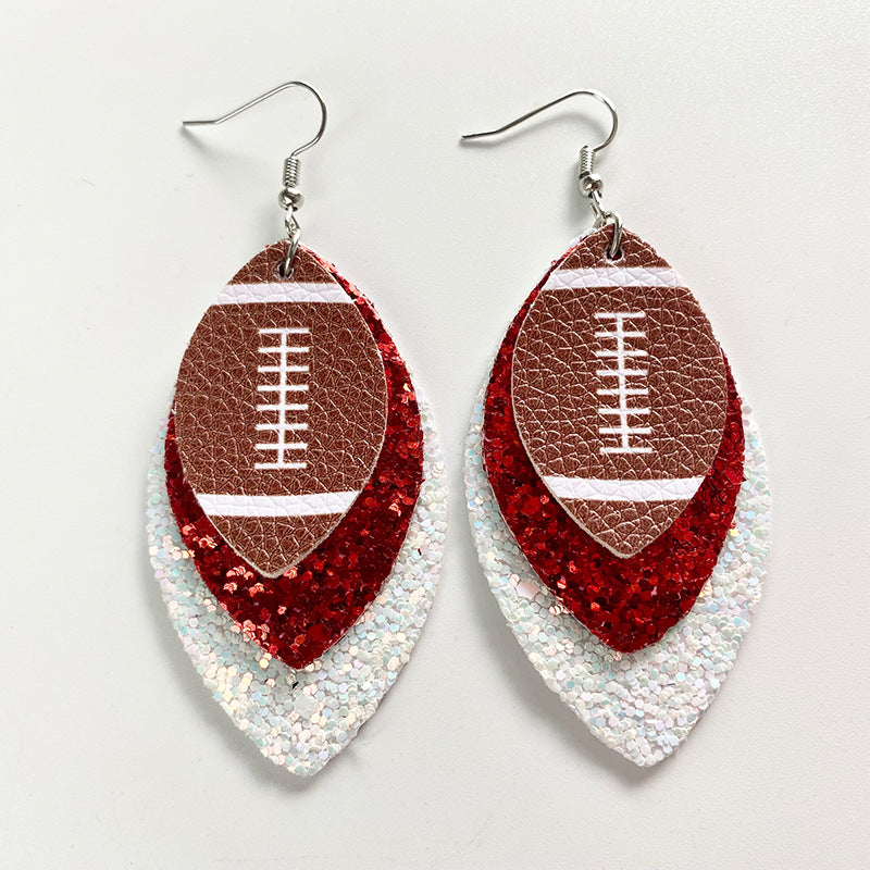 Color Matching Cheerleading Rugby Baseball Softball Leather Earrings