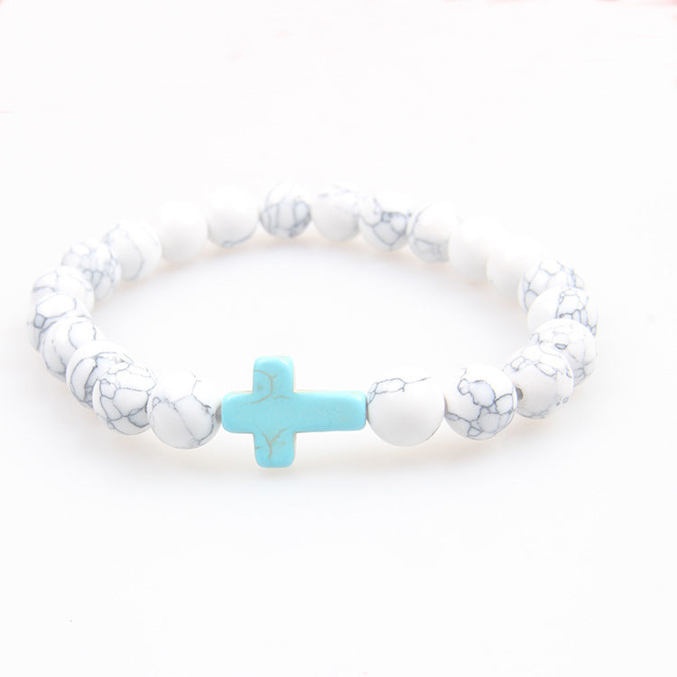 Women's & Men's Turquoise Cross Volcanic Rock Beaded Vintage Bracelet