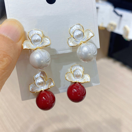 French Elegant Flower Pearl High Sense Earrings
