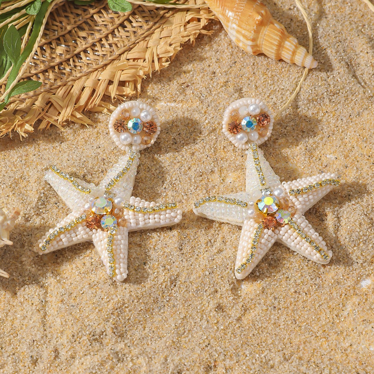 Vacation Style Beach Series Hand-woven Bead Shell Earrings