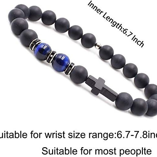 Men's Cross Elastic String Beaded Gift Tigereye Bracelets