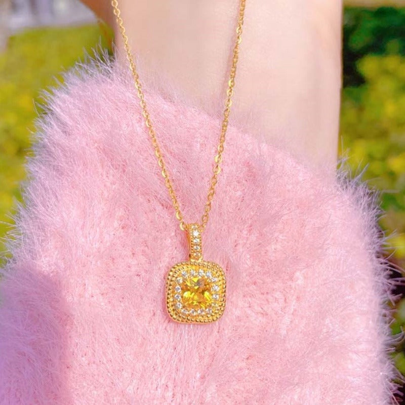 Light Luxury Super Flash Small Sugar Cube Female Citrine Necklace