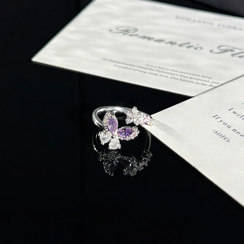 Purple Romantic Fantasy Diamond Sweet Female Niche Butterfly Ring