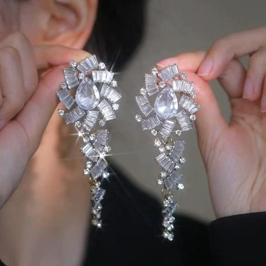 Full Diamond Long Fringe Exaggerated Temperamental Birthday Earrings