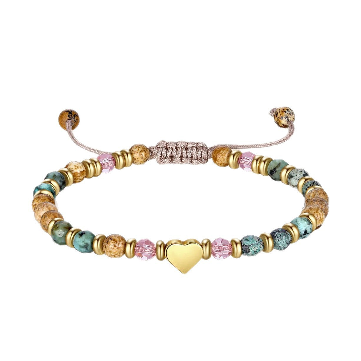 African Pine Heart Pink Crystal Golden Bracelets