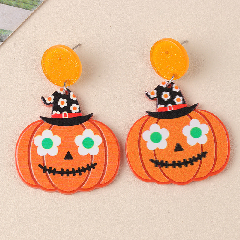 Halloween Series Acrylic Pumpkin Cartoon Funny Earrings