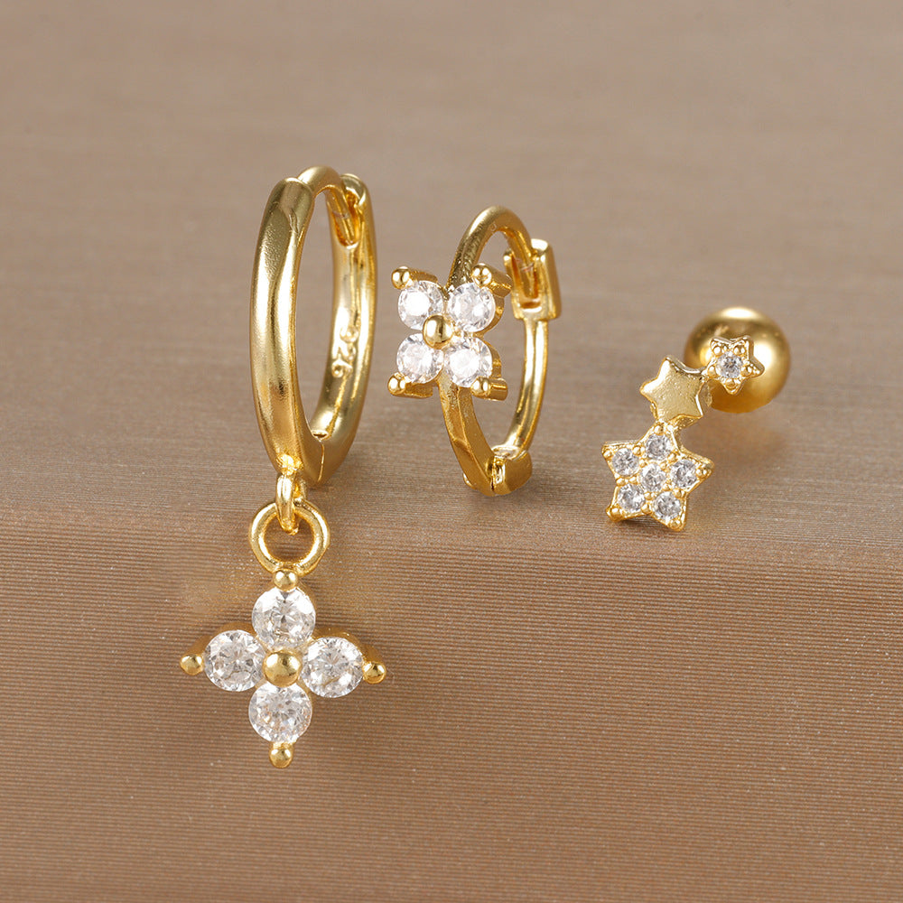 Women's Ear Micro Inlaid Zircon Flower Suit Light Rings