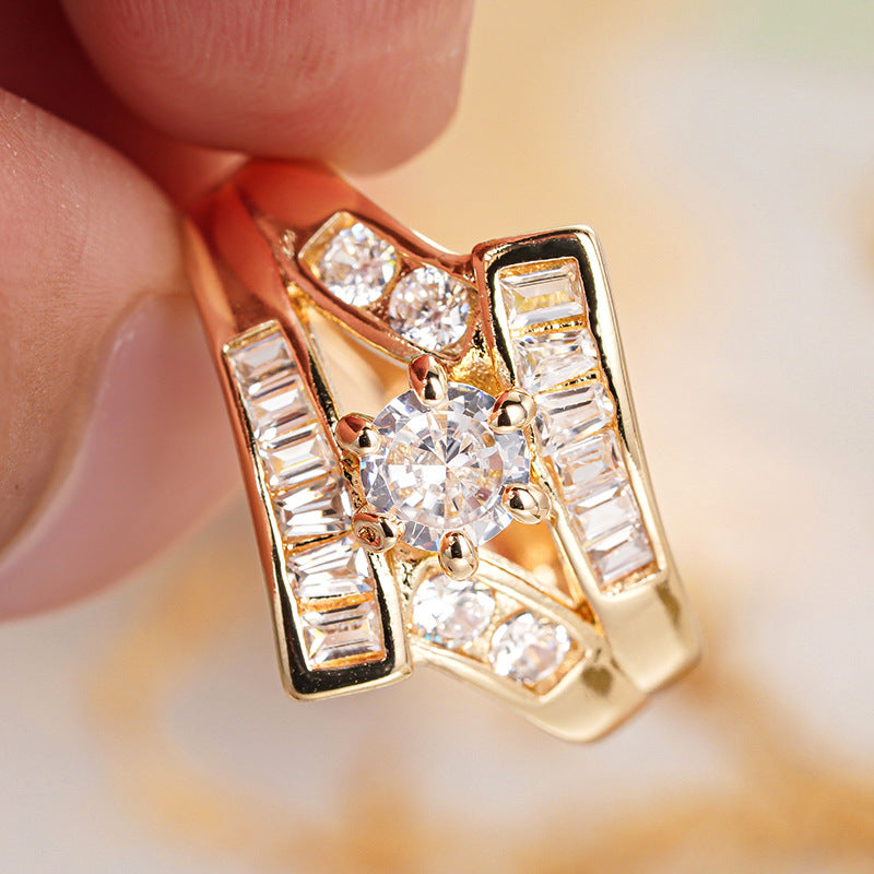 Shi Trendy Irregular Female Geometric Inlaid Round Zircon Live Ring