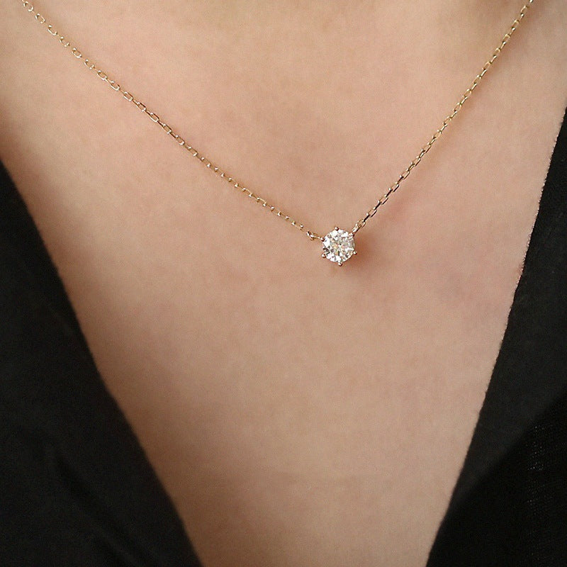 Women's Sterling Sier Gold-plated Minority Single Diamond Clavicle Chain Light Luxury Pendants