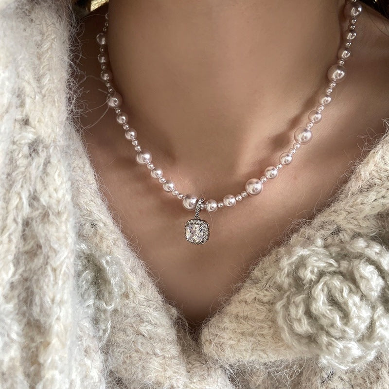 Women's Rose Square Diamond Pearl Light Luxury Necklaces