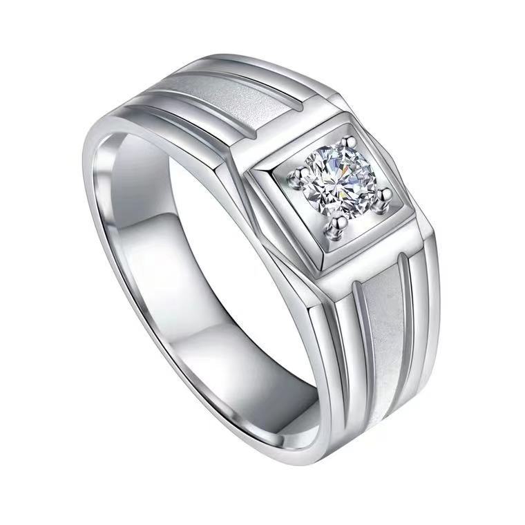 Men's Diamond Single Simulation Karat Wedding Classic Temperament Ring
