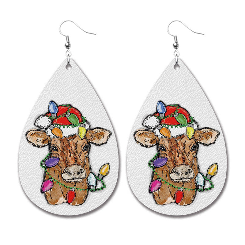 Cow Deer Santa Claus Red Black Plaid Leopard Print Earrings