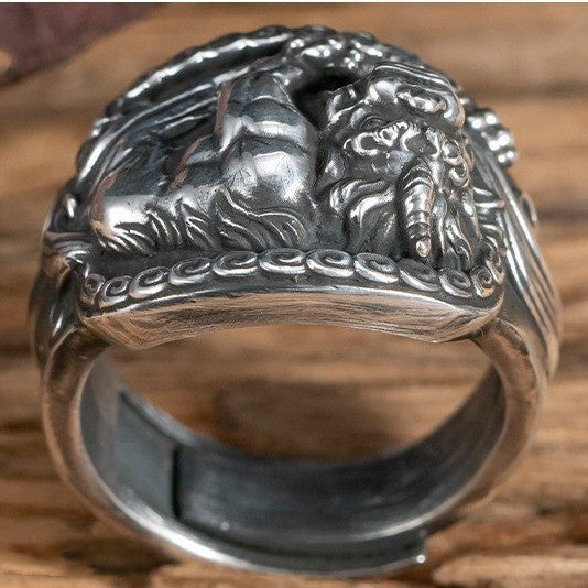 Men's Retro Distressed Trendy Versatile Opening Niche Personality Domineering Street Forefinger Ring