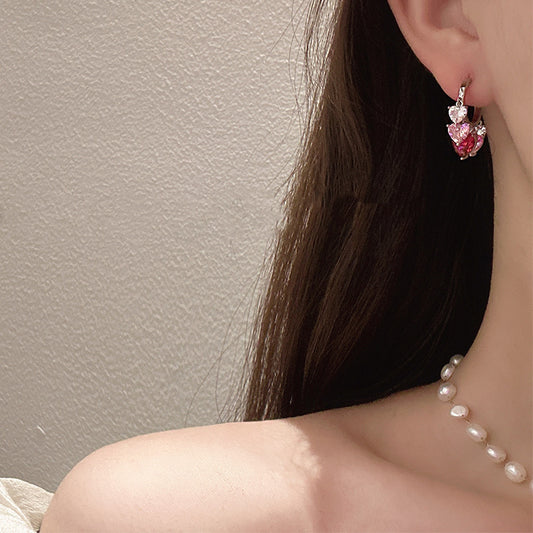 Women's Loving Heart Zircon Ear Cold Style Niche Design Clip Hard Rings