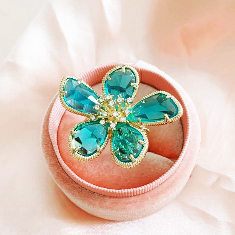 Women's Fashion Exaggerated Alloy Flower Light Luxury Minority Design Open Rings