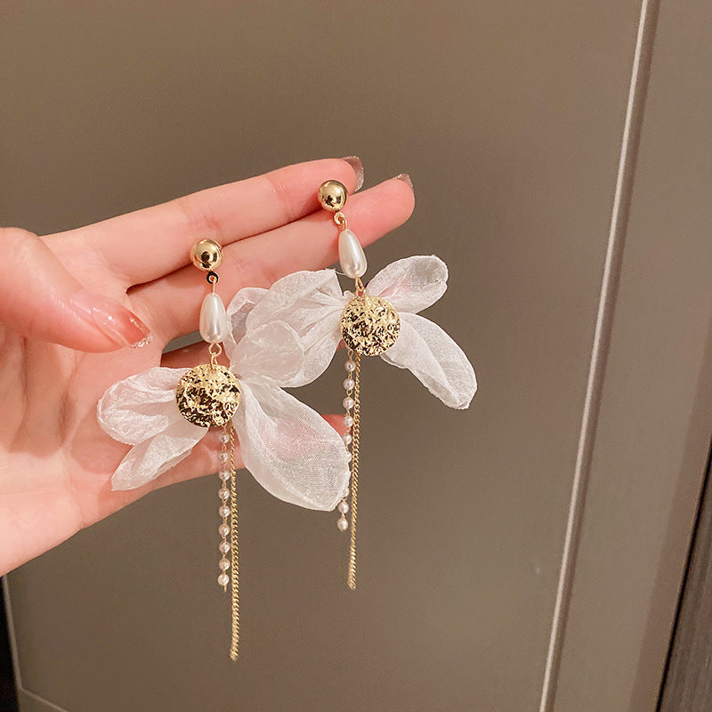 Pearl Flower Tassel Niche Temperament Atmosphere Affordable Earrings