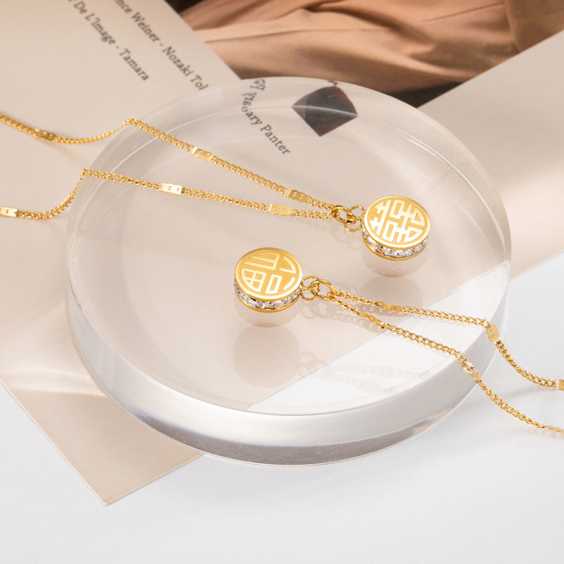 Double-sided Three-dimensional Titanium Steel Personalized Zircon Clavicle Necklace