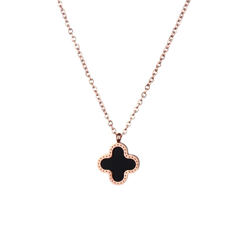 Women's Simple Rose Gold Clover Titanium Steel Necklaces