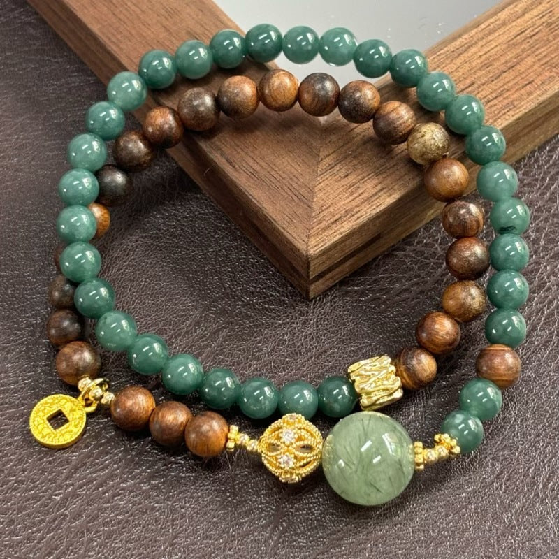 Black Rosewood Blue Water Jade Double Female Green Bracelet
