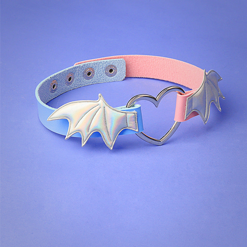 Dark Punk Heart-shaped Wings Leather Contrast Color Collar