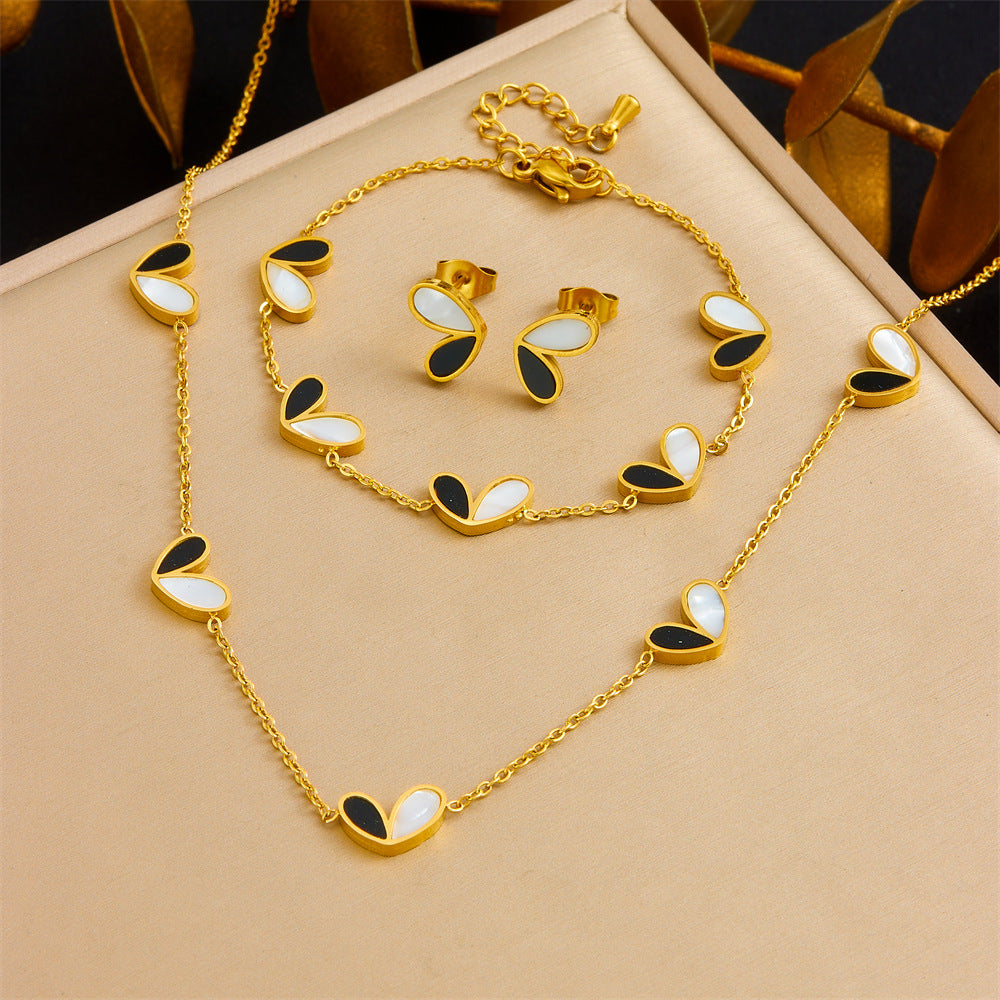 Exquisite Gold-plated Stainless Steel Love Pearl Flower Butterfly Jewelry Set