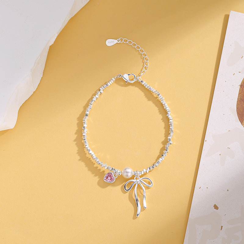 Design Small Pieces Of Sier Bow Heart Sweet Personality Graceful Bracelets