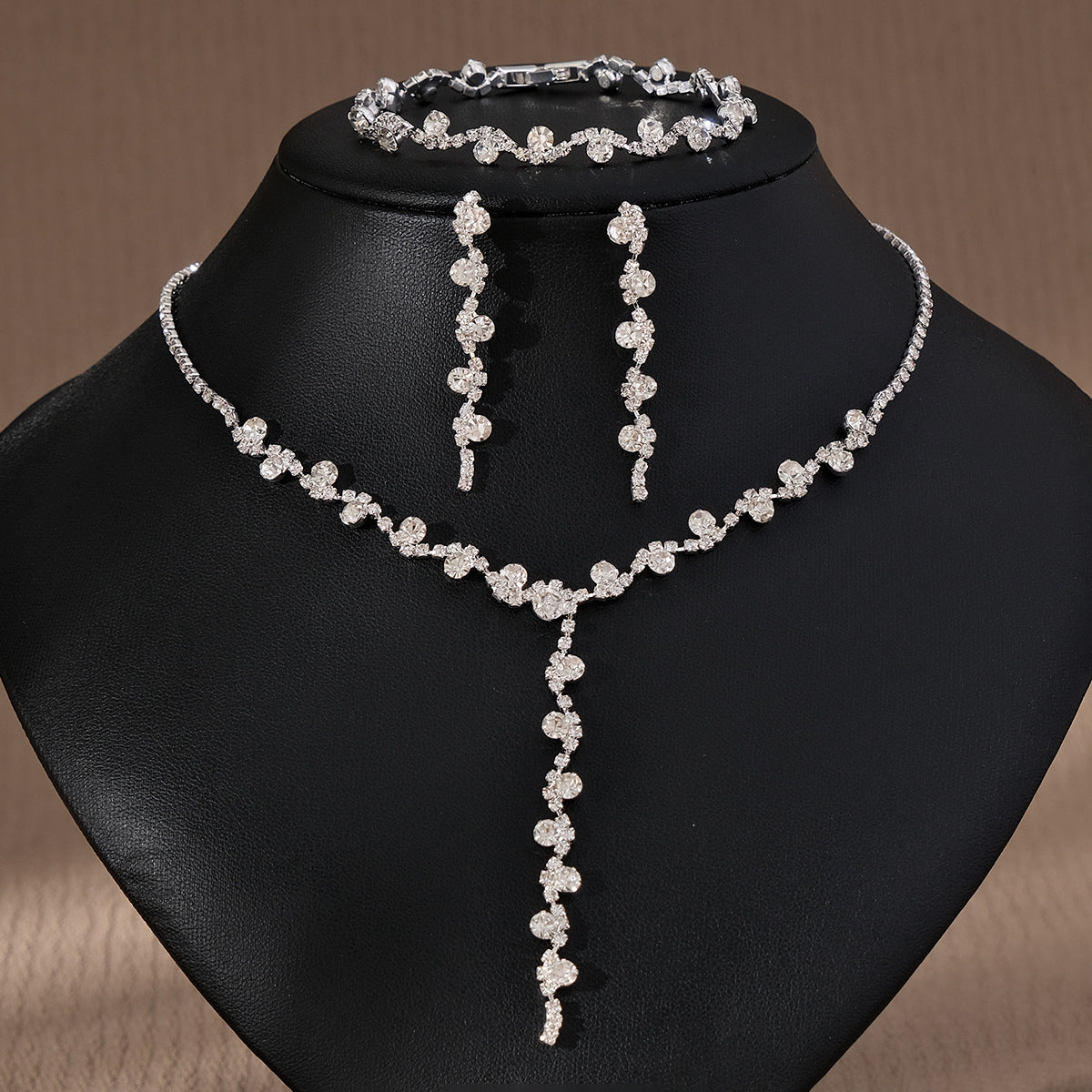 Women's Bridal Wedding Two-piece Dress Rhinestone Pearl Jewelry Set