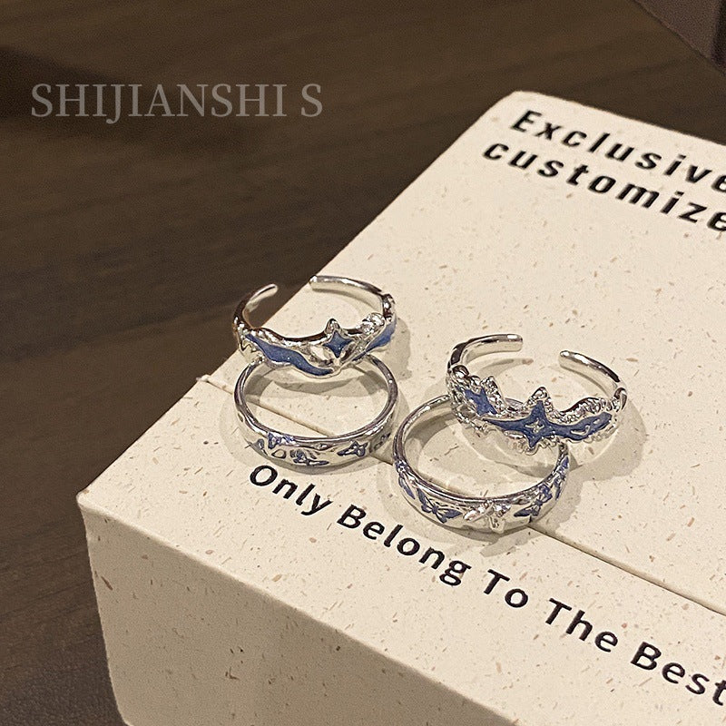 Women's & Men's Asterism Interwoven Cross Couple Printed Butterfly Niche Design Commuting Ring