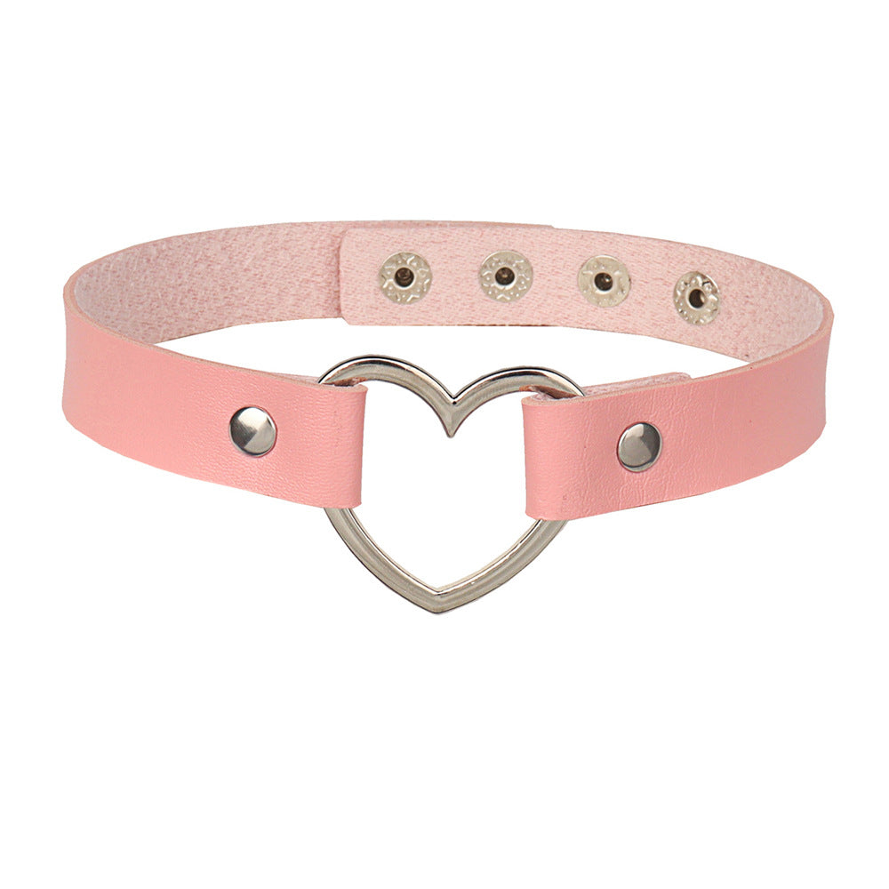 Gothic Leather Love Choker Retro Four Button Collar