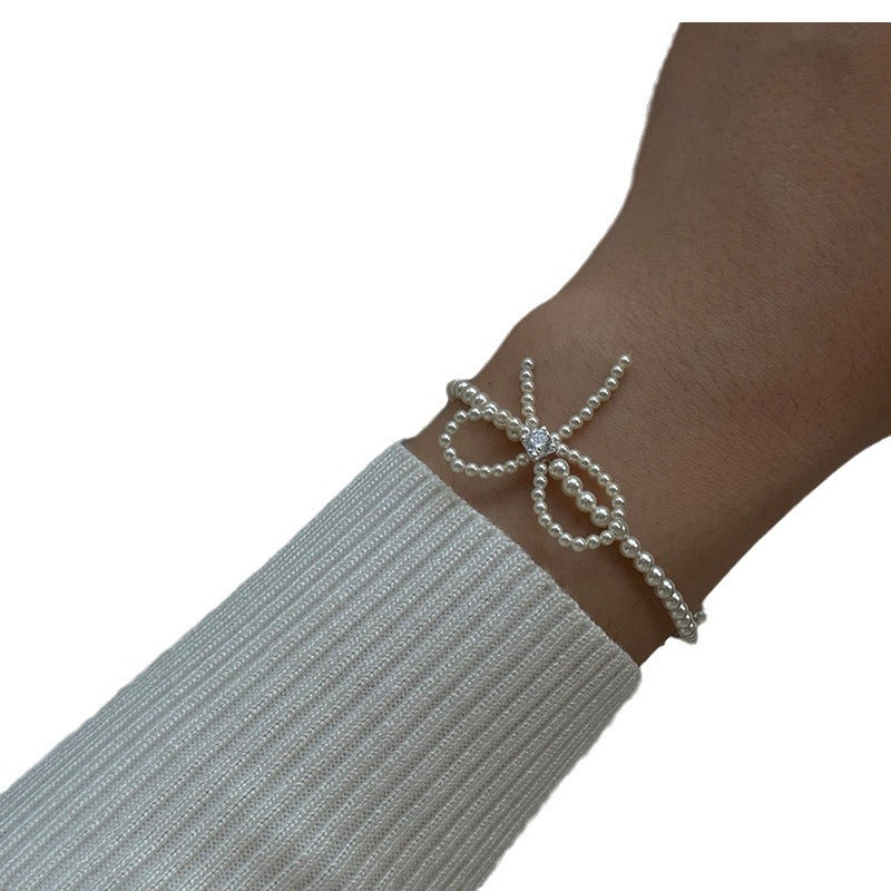 Women's Zircon Pearl Bow For Design Simple Bracelets