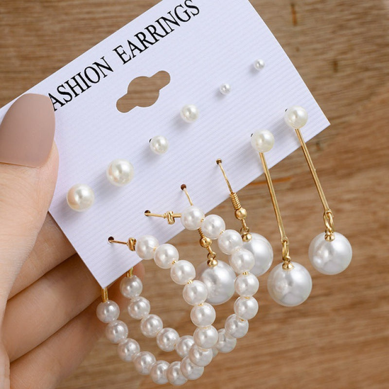 Women's Retro Gold Geometric Suit Fashion Pearl With Earrings