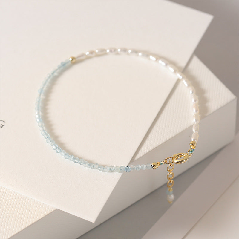 Women's Natural Aquamarine Design Sense Niche Rice Grain Bracelets