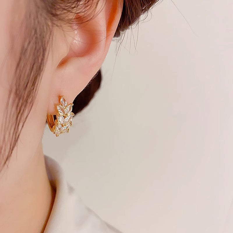 Zircon Leaves Ear Clip Female Personality Temperament Fashion Simple Earrings