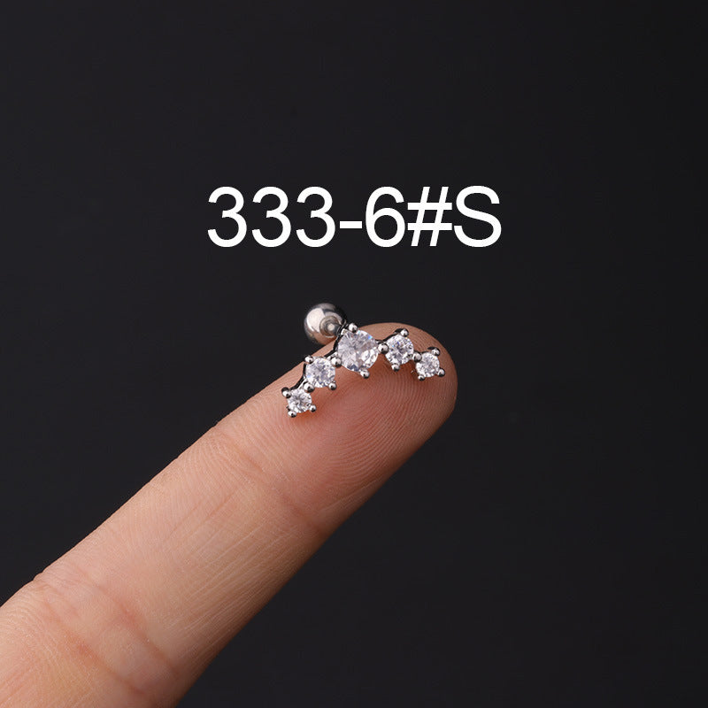 Stainless Steel Piercing Zircon Ear Bone Popular Screw Twist Ball Stud Earrings