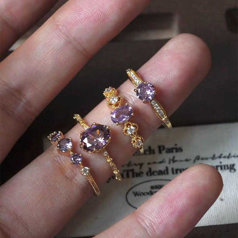 Women's Style Design Light Luxury Olive Green Purple Zircon Exquisite Minority Ring