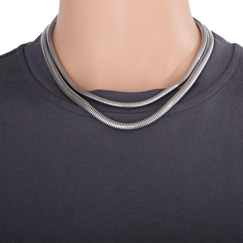 Men's Hip Hop Round Snake Bones Chain Titanium Necklaces