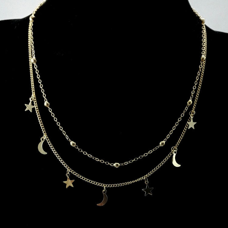 Moon Short Round Beads Clavicle Chain Necklace