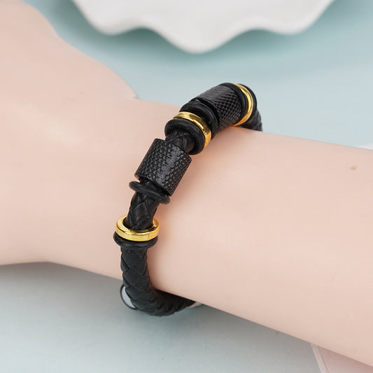 Men's Summer Popular Leather Woven Alloy Magnetic Bracelets