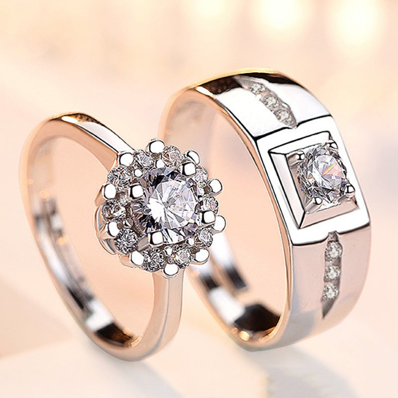 Women's & Men's Couple Simulation Diamond Opening Zircon Classic Rings