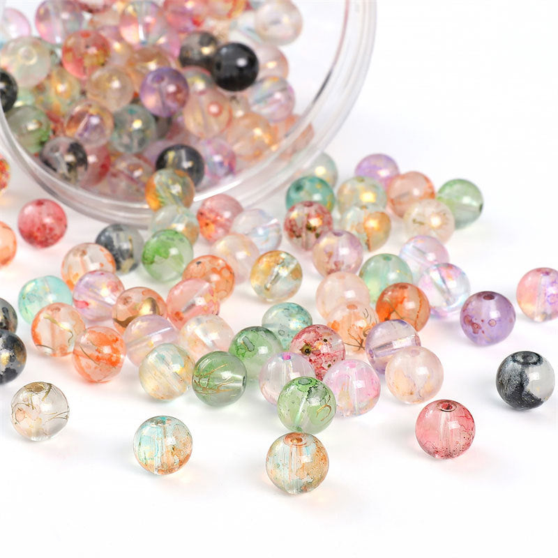 Glass Ice Transparent Ink Blooming Gold Sprinkling Round Jewelry Accessories