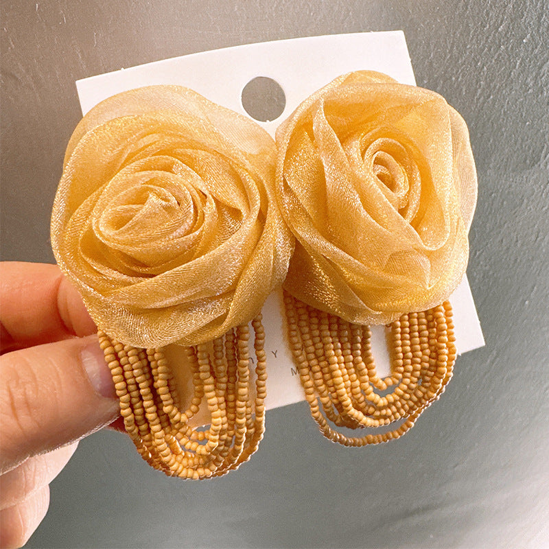High Grade Mesh Rose Tassel Temperament Earrings