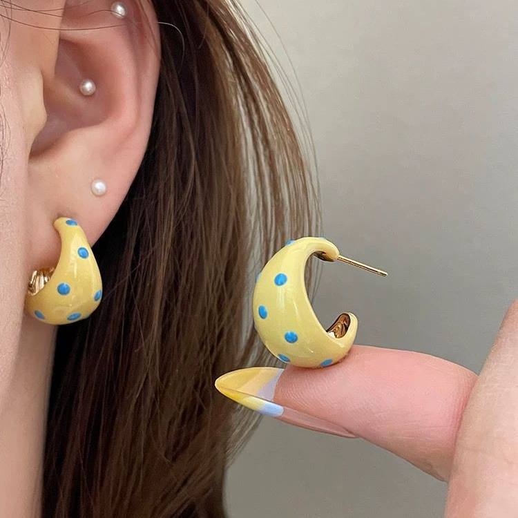 Drip Glaze Polka Dot Contrast Color Sier Light Luxury Minority Earrings