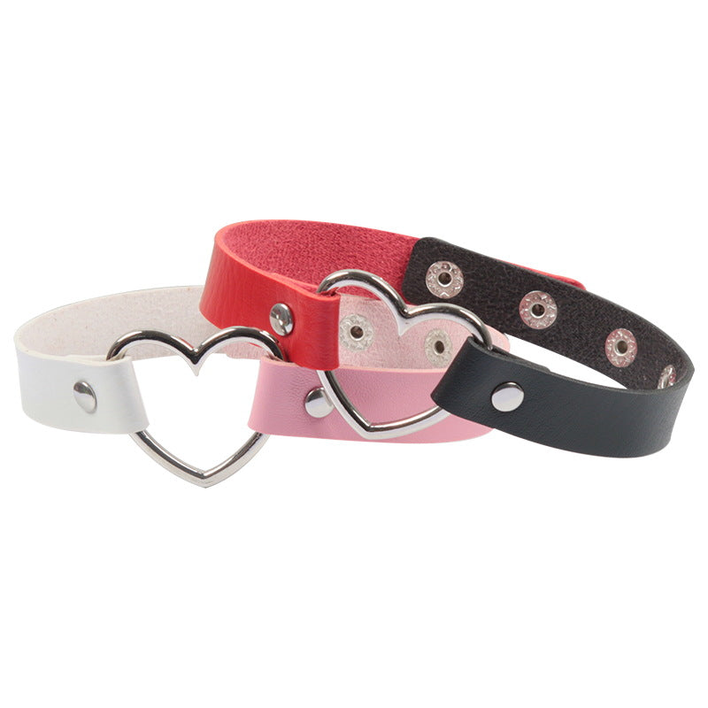 Color Matching Leather Peach Heart Love Heart-shaped Female Neckband Clavicle Collar