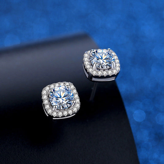 Women's Square Bag Diamond Sier Auricular Needle Stud Earrings