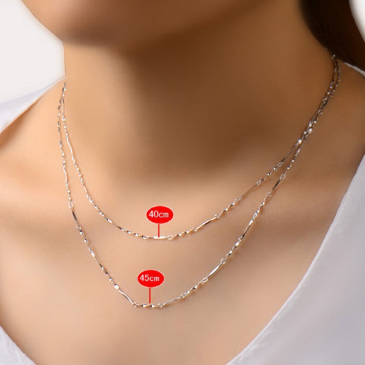 Women's Sier-plated For Single Chain Clavicle Water Wave Ingot Snake Bone Necklace